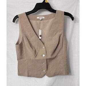 NWT Madewell Womens Beige Sleevless 4 Button‎ Lined Vest Top Size 2